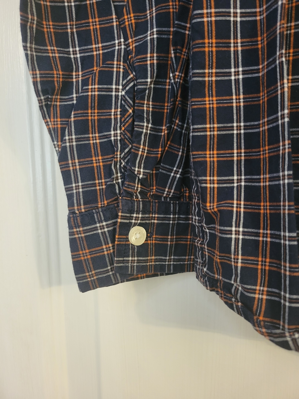 Nautica Navy and Orange Plaid Button-Up Shirt. - Picture 4 of 6